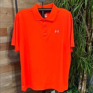 Under Armour bright orange short sleeve polo with gray embroidered logo. XXL